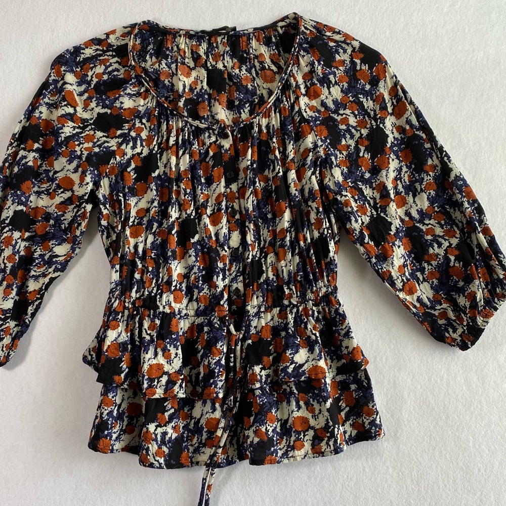 Twentyone Abstract Print Top small long sleeve cinched waist blouse